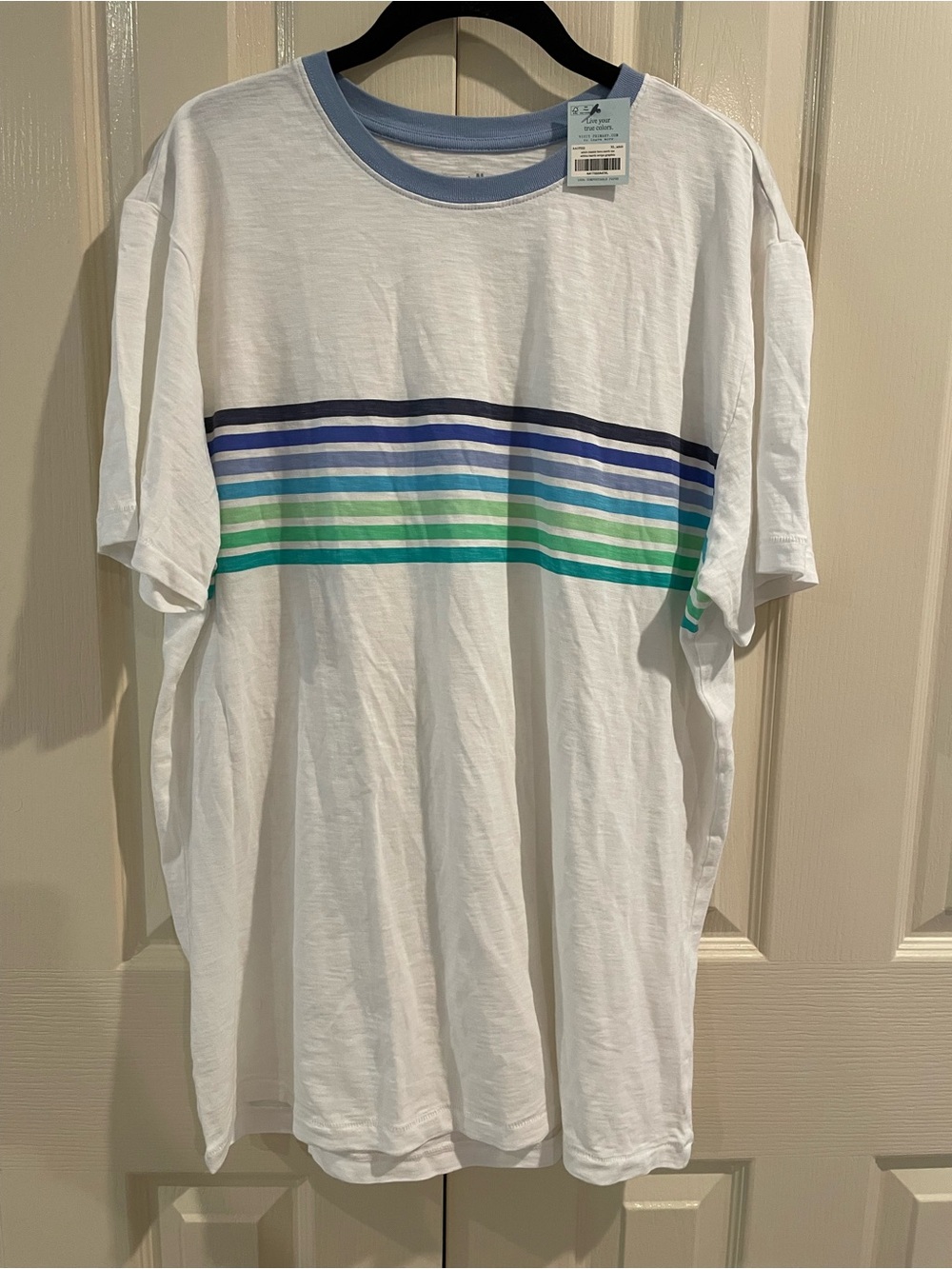 Primary 100% Cotton Tee White with Blue and Green Stripes